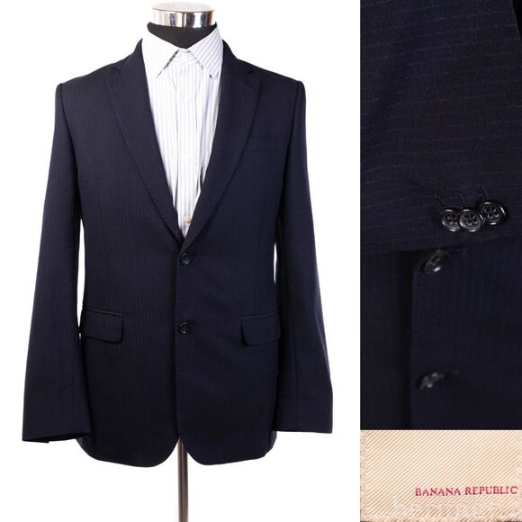 Banana Republic Mens Blazer Blue Striped 100% Wool Suit Jacket Sport Coat 38R - Picture 1 of 13